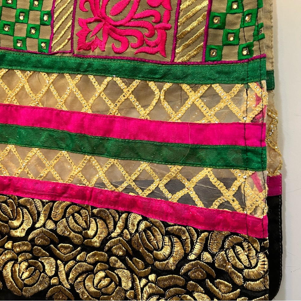 Indian Pakistani Custom Rhinestone Embroidered Kurta Tunic Top Medium Black Gold - Picture 5 of 11